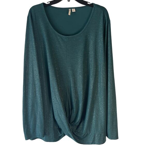 Cato Women's Plus Size 22/24 W Green Metallic Sparkle Twist Front Blouse - Picture 1 of 8
